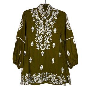 Sue Sartor Mughal Embroidered Tunic Top in Matcha Green Size X-Small